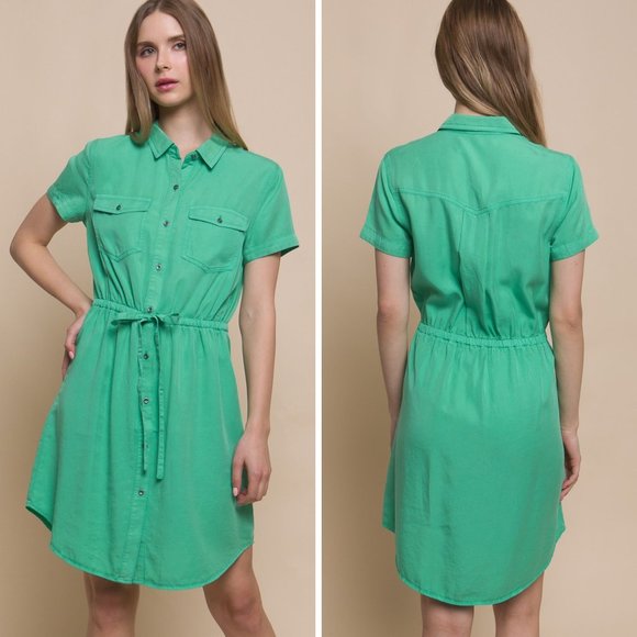 Love Tree | Green Tencel Shirt Dress - Picture 7 of 11